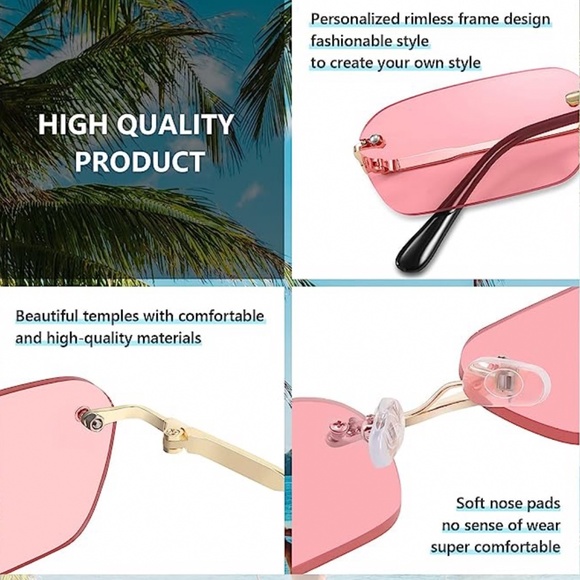 Women's Pink Tint Gold Frame Y2K UV Protection Fashion Rectangle Sunglasses - Picture 6 of 6